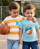 Honeyhap Premium 100% Cotton Knit With Bio Finish Half Sleeves T-Shirts With Basketball Print Pack of 2 - Tropical Breeze  & Chamois