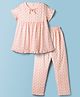 ToffyHouse Single Jersey Knit Half Sleeves Floral Printed Co-Ords Top & Pyjama Night Suit - Light Pink