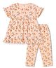 ToffyHouse Single Jersey Knit Half Sleeves Top & Pyjama Co-ords Night Suit With Floral Print - Peach