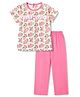 ToffyHouse Single Jersey Knit Half Sleeves Top & Pyjama Night Suit With Floral Print - Pink