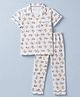 ToffyHouse Single Jersey Knit Half Sleeves Shirt & Pyjama Co-ords Night Suit With Teddy Bear Print - White