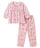 ToffyHouse Single Jersey Knit Full Sleeves Co-ord Top & Pyjama Night Suit with Floral Print - Baby Pink
