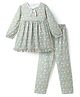 ToffyHouse Single Jersey Knit Full Sleeves Floral Printed Co-Ords Top & Pyjama Nighgt Suit - White