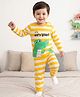 Babyhug Cotton Knit Full Sleeves T-Shirt & Pyjama Night Suit With Dino Print - Yellow