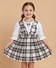 LACKii DOLL Cotton Blend Knit Three Fourth Sleeves Bow Applique Detailed Checked Dress - Brown