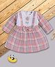 LACKii DOLL Cotton Blend Knit  Full Sleeves Bow & Floral Applique Detailed Checked Dress - Pink