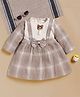 LACKii DOLL Cotton Blend Knit Full Sleeves Bow & Teddy Applique Detailed Checked Dress - Brown