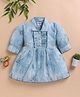 LACKii DOLL Cotton Blend Knit Full Sleeves Abstract Printed Frill Detailed Dress - Blue