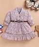 LACKii DOLL Cotton Blend Knit Full Sleeves Leaves Printed Dress  With Belt -  Orange