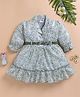 LACKii DOLL Cotton Blend Knit Full Sleeves Leaves Printed Dress  With Belt - Green