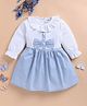 LACKii DOLL Cotton Blend Knit Full Sleeves Bow Applique Detailed Textured Dress - Blue