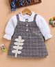 LACKii DOLL Cotton Blend Knit Full Sleeves Leaf Applique Detailed Textured & Checked  Dress -  Brown