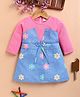 LACKii DOLL Cotton Blend Knit Full Sleeves Floral Printed Textured Dress - Pink