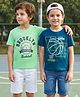 Honeyhap Premium 100% Cotton Knit Half Sleeves T-Shirts with Basketball Print & With Bio Finish Pack of 2 - Sailor Blue & Patina Green