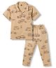 Evimo Single Jersey Knit Half Sleeves Vehicles Printed Co-Ords Shirt & Pyjama Night Suit - Light Brown