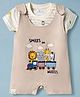First Smile Sinker Knit Half Sleeves Striped T-Shirt & Dungaree Sets with Animal Print & Embroidery - Ivory & Cream