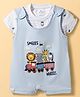First Smile Sinker Knit Half Sleeves Striped T-Shirt & Dungaree Sets with Animal Print & Embroidery - Ivory & Light Blue