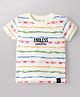 Ollypop Sinker Knit Half Sleeves Striped T-Shirt with Text Print - Cream