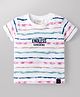 Ollypop Sinker Knit Half Sleeves Striped T-Shirt with Text Print - White