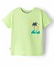 Ollypop Sinker Knit Half Sleeves T-Shirt with Beach Theme Print - Green