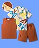 Ollington St. Cotton Knit Printed Half Sleeves Shirt With Inner T-Shirt & Shorts - Brown