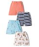 Kidi Wav Pack Of 4 Solid Striped & Animals Printed Shorts - Multi Colour