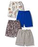 Kidi Wav Pack Of 4 Solid Striped & Animals Printed Shorts - Multi Colour