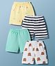 Kidi Wav Pack Of 4 Solid Striped & Paw Printed Shorts - Multi Colour