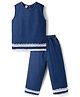 ToffyHouse Denim Sleeveless Top and Pants with Lace at Hem - Blue