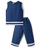 ToffyHouse Denim Sleeveless Top and Pants with Lace at Hem - Blue