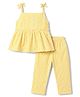 ToffyHouse Cotton Woven Sleeveless Checks Top & Pant With Bow Applique - Lemon Yellow