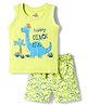Doodle Poodle 100% Cotton Knit Sleeveless Dino Printed Tank T-Shirt & Shorts Night Suit - Lime Green