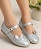 Babyoye Velcro Closure Closed Toe Ballerinas with Floral Applique - Silver