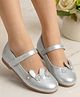 Babyoye Velcro Closure Closed Toe Ballerinas with Floral Applique - Silver
