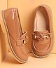 Babyoye Slip On Solid Oxford Shoes With Bear Applique - Light Brown