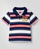 Babyhug Cotton Knit Striped Polo T-Shirt with Number Embroidered  - Navy