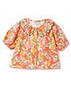 Tales & Stories Viscose Woven Half Puffed Sleeves Butterfly Printed Top - Orange