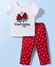 Doodle Poodle 100% Cotton Knit Half Sleeves T-Shirt & Pyjama Night Suit with Watermelon & Heart Print - Red & White