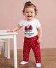 Doodle Poodle 100% Cotton Knit Half Sleeves T-Shirt & Pyjama Night Suit with Watermelon & Heart Print - Red & White