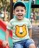 Babyhug Cotton Knit Half Sleeves Striped T-Shirt With Lion Graphics - White & Light Green