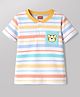 Babyhug Cotton Knit T-Shirt Half Sleeves Striped Henley Tee with Graphics Multi Color 3-4 Years