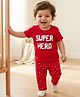 Doodle Poodle 100%  Cotton Half Sleeves Knit T-Shirt & Pyjama Night Suit Text & Star Print - Red