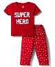 Doodle Poodle 100%  Cotton Half Sleeves Knit T-Shirt & Pyjama Night Suit Text & Star Print - Red