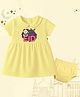 The Peppy Tend 100% Cotton Knit Half Sleeves Meri Pehli Eid Text Printed Dress With Bloomer - Yellow