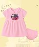 The Peppy Tend 100% Cotton Knit Half Sleeves Meri Pehli Eid Text Printed Dress With Bloomer - Pink