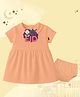 The Peppy Tend 100% Cotton Knit Half Sleeves Meri Pehli Eid Text Printed Dress With Bloomer - Peach