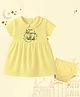 The Peppy Tend 100% Cotton Knit Half Sleeves I M A Blessing From Allah Text Printed Dress With Bloomer - Yellow