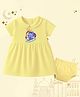 The Peppy Tend 100% Cotton Knit Eid Theme Half Sleeves Eid Mubarak Text Printed Dress With Bloomer - Yellow