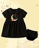 The Peppy Tend 100% Cotton Knit Eid Theme Half Sleeves My 1st Eid Text Printed Dress With Bloomer - Black