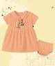 The Peppy Tend 100% Cotton Knit Eid Theme Half Sleeves My 1st Eid Text Printed Dress With Bloomer - Peach